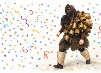 Maschere Italiane: Mamuthones maschera Mamuthones di Mamoiada: pelle di pecora nera, maschera in legno scuro e pesanti campanacci sulla schiena.