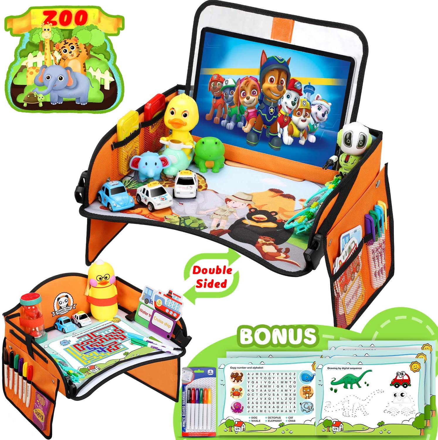 Vassoio Da Viaggio Per Bambini OUOZZZ Per Auto, Con Kit Giochi E Penne, Organizer Da Scrivania - 2