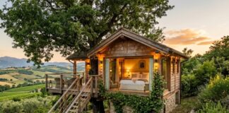 Casa sull’albero in Italia: le 20 migliori strutture dove dormire Casa sull'albero in Italia immersa nella natura con colline sullo sfondo