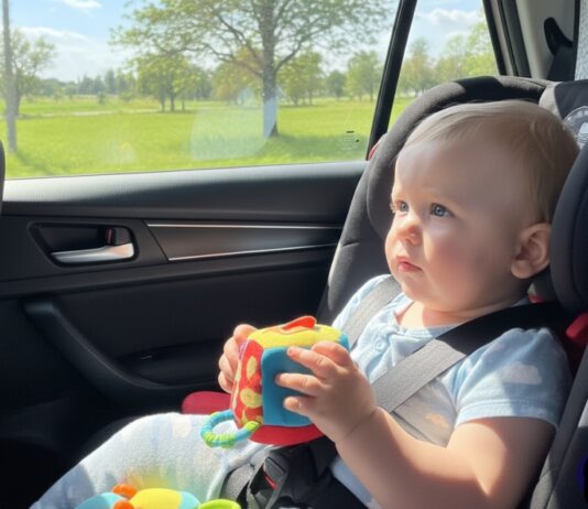 Viaggi lunghi in auto con bambini piccoli: come gestire fame, orari e tappe neonato seduto sul seggiolino in auto