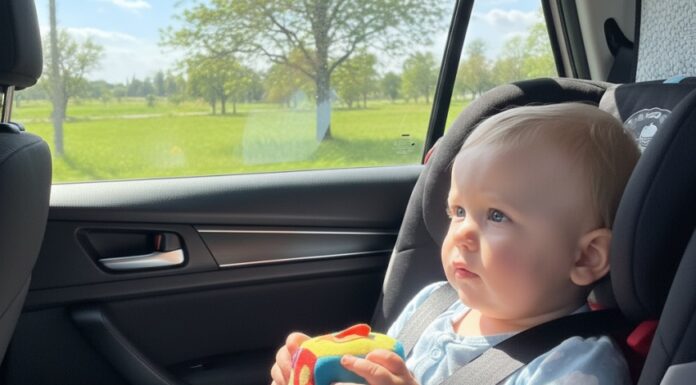 Viaggi lunghi in auto con bambini piccoli: come gestire fame, orari e tappe neonato seduto sul seggiolino in auto