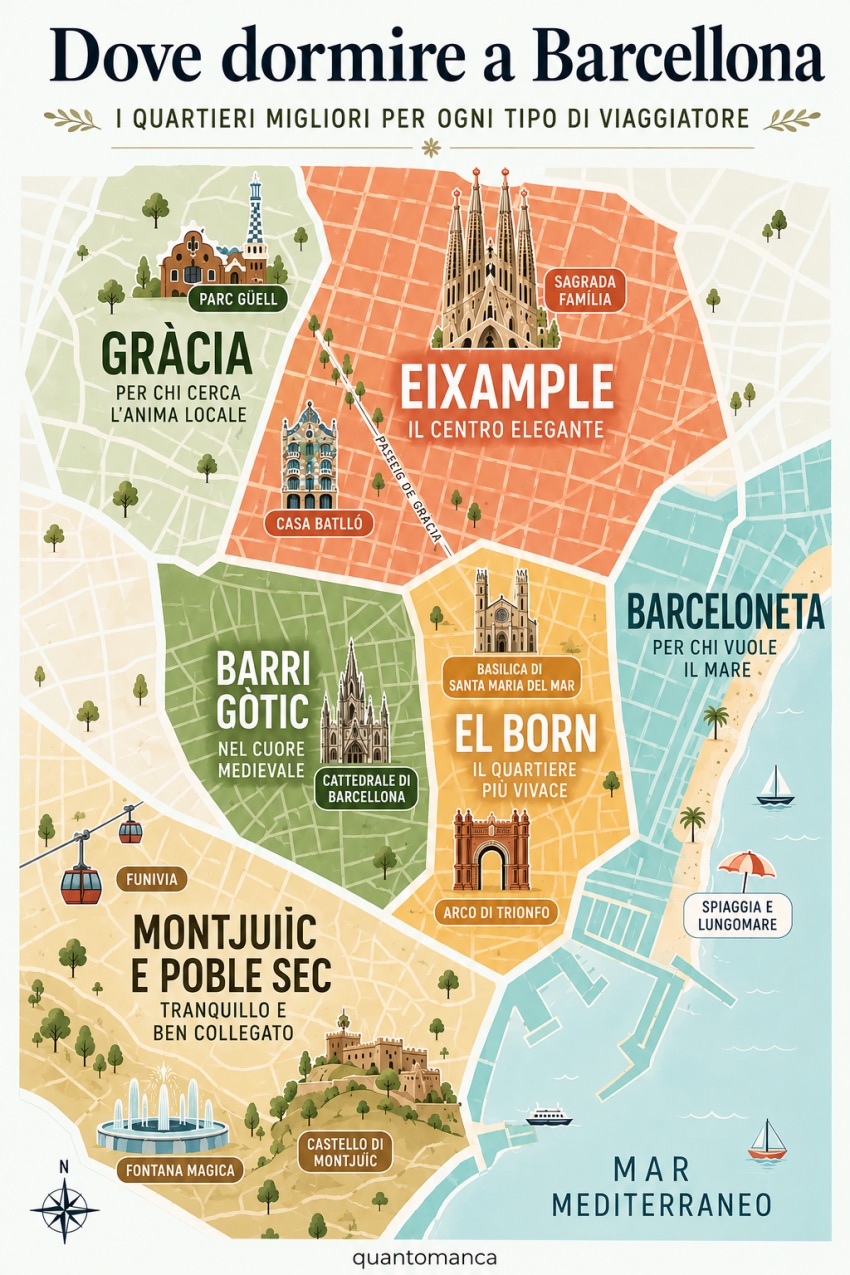 mappa delle zone dove dormire a barcellona