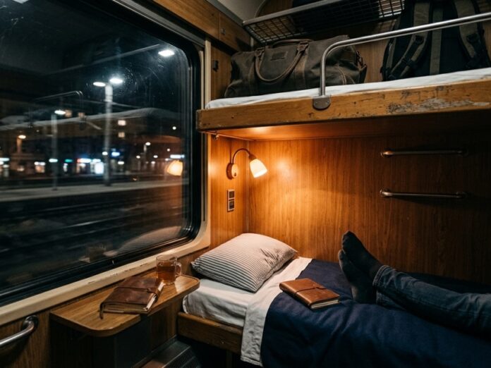 treni notturni interno di una cuccetta treno con letti