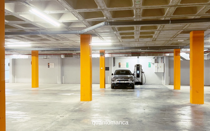 ricarica auto elettrica nel parcheggio di un supermercato